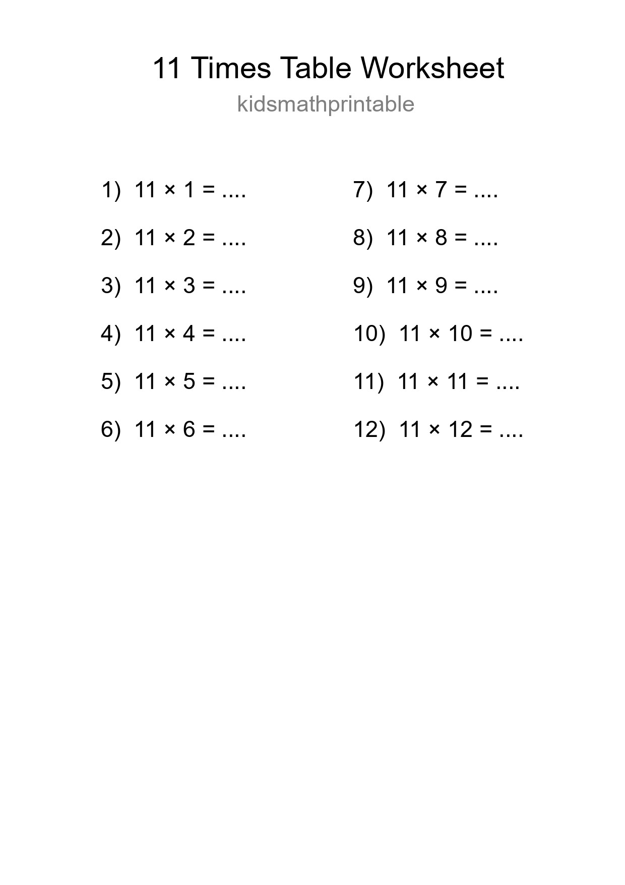 Grade 4 Multiplication Table 11 Practice - Part 163