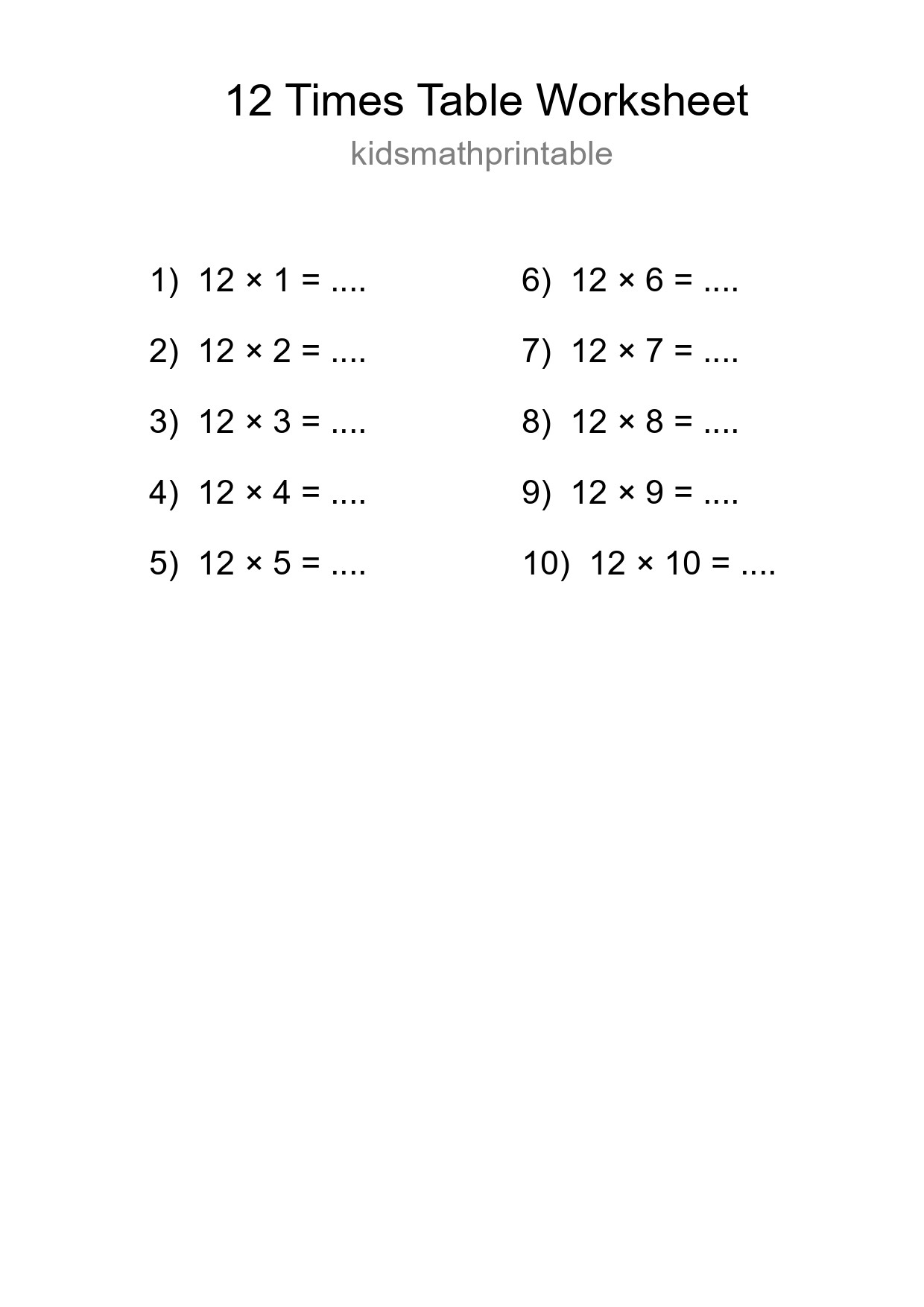 Grade 4 Multiplication Table 12 Practice - Part 86