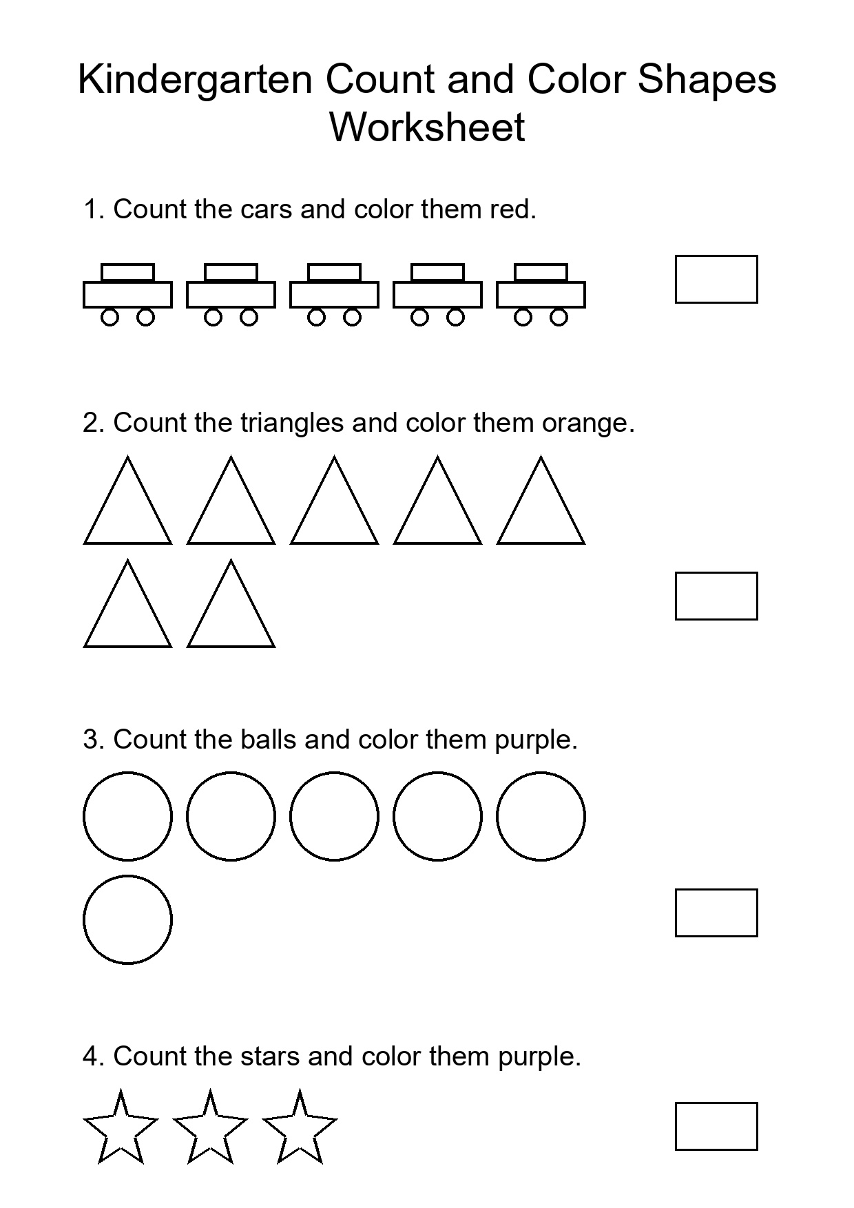 Kindergarten Count and Color Shapes Worksheet