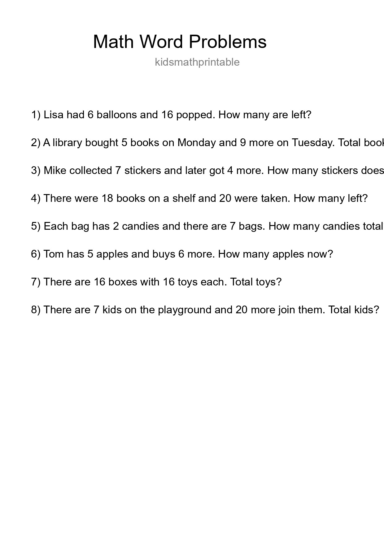 Math Word Problem Worksheet
