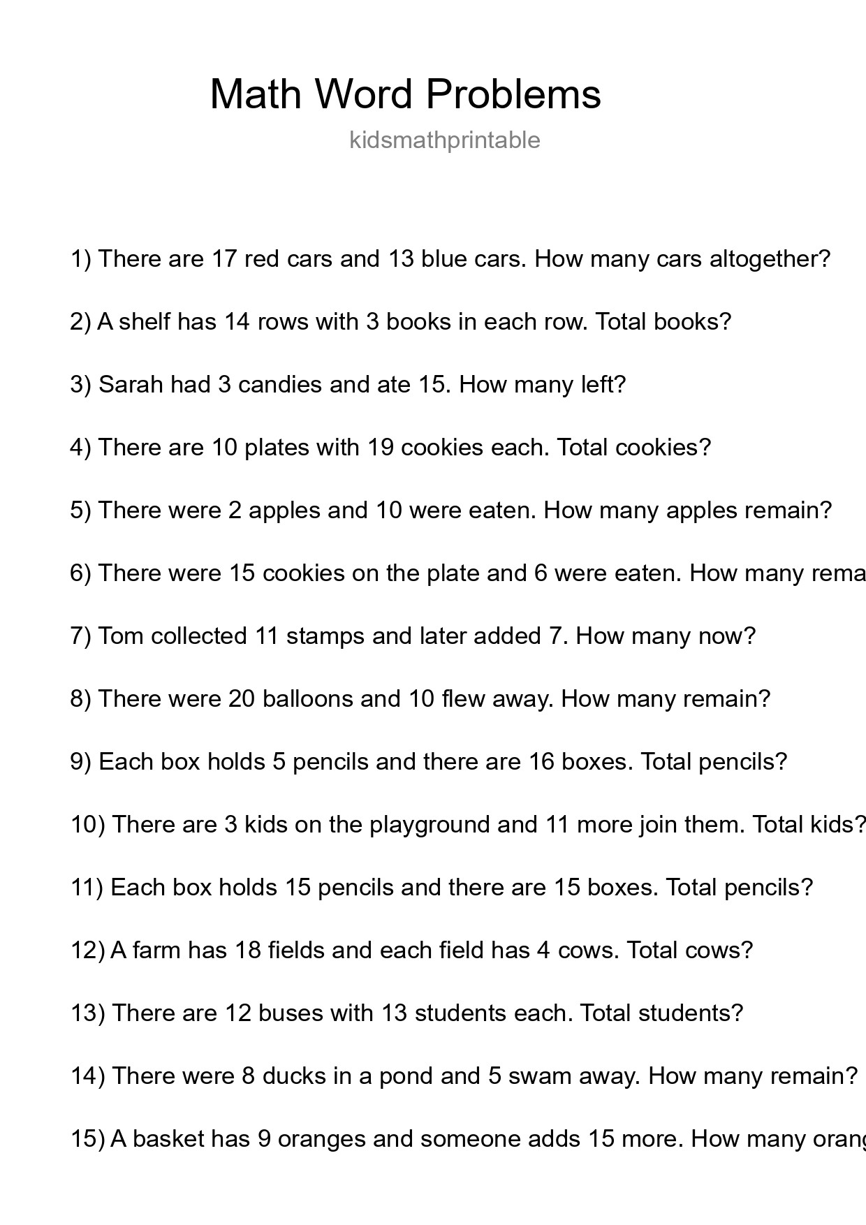 Math Word Problem Worksheet
