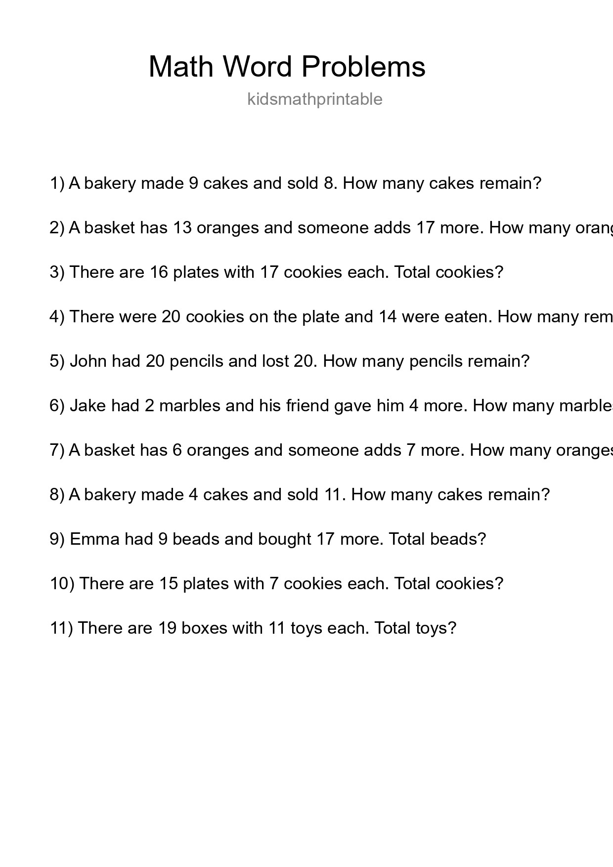 Math Word Problem Worksheet