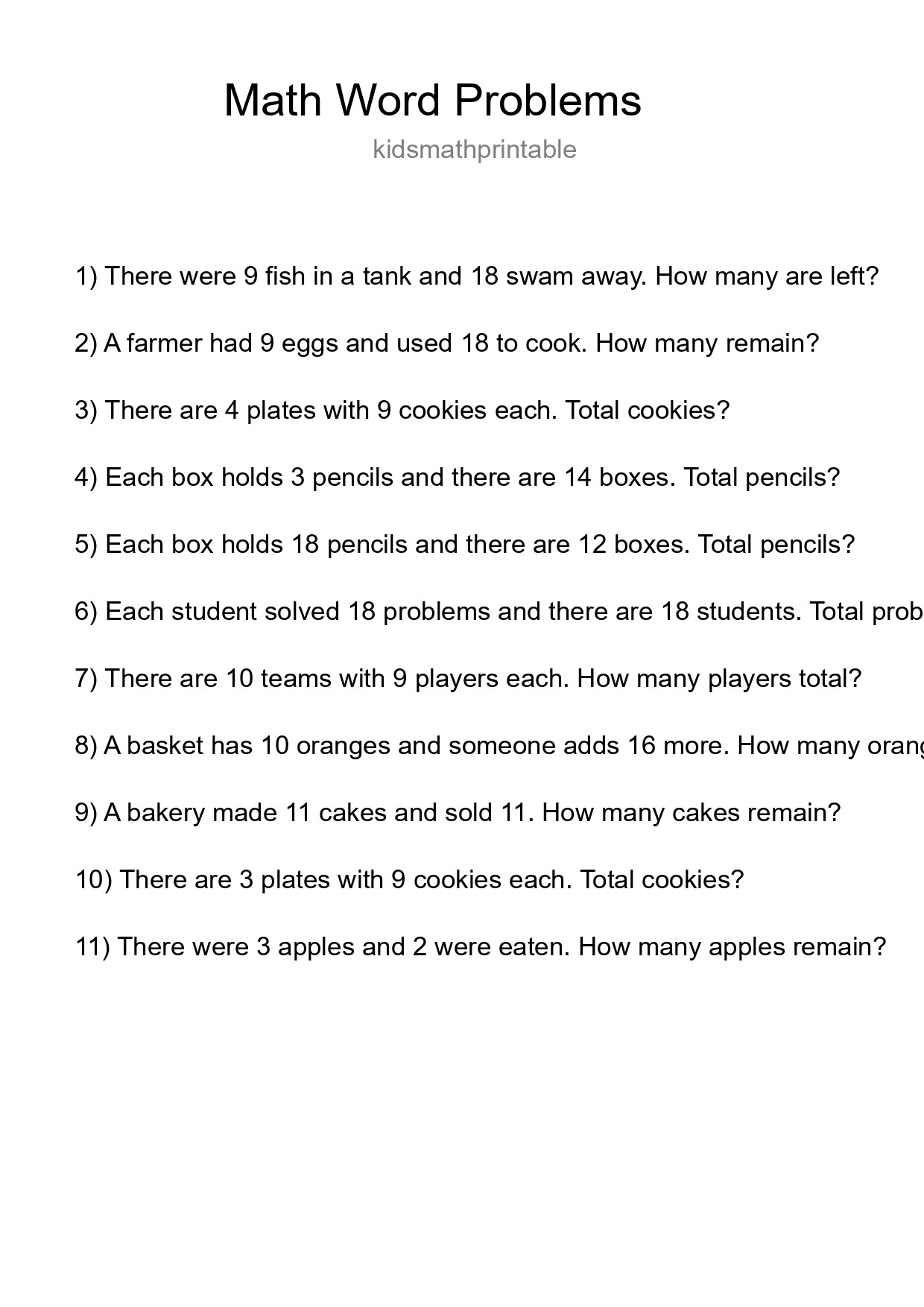 Math Word Problem Worksheet