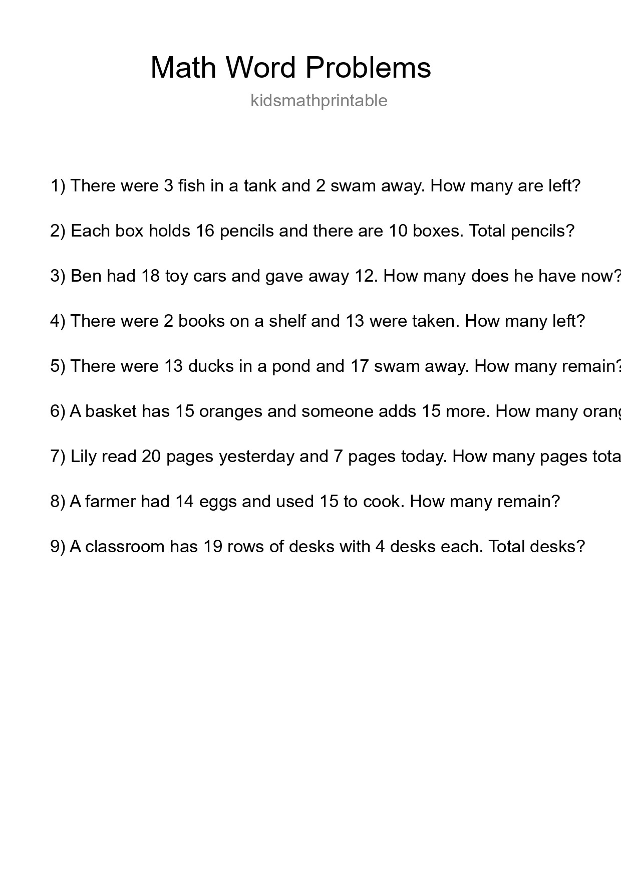 Math Word Problem Worksheet