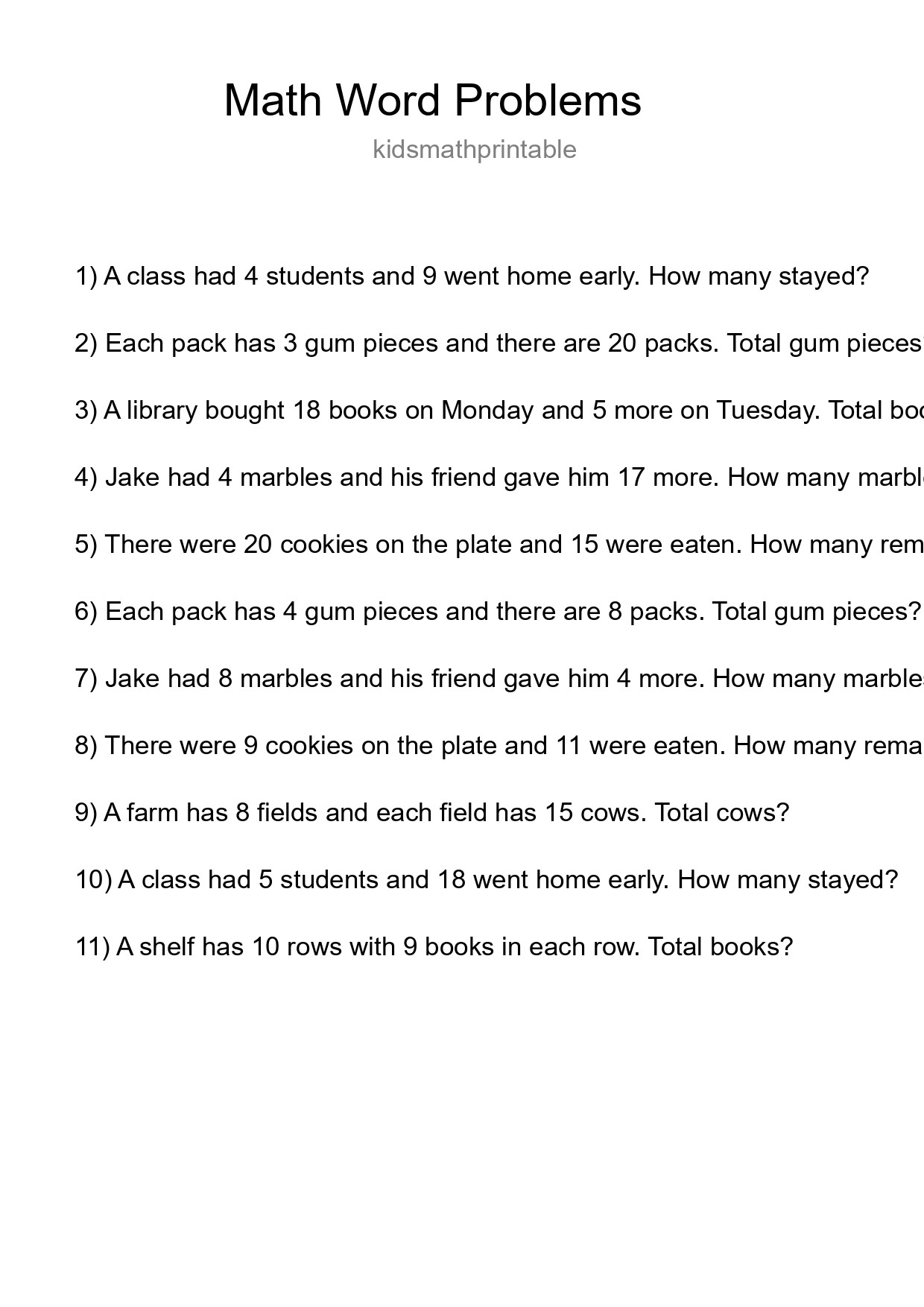 Math Word Problem Worksheet