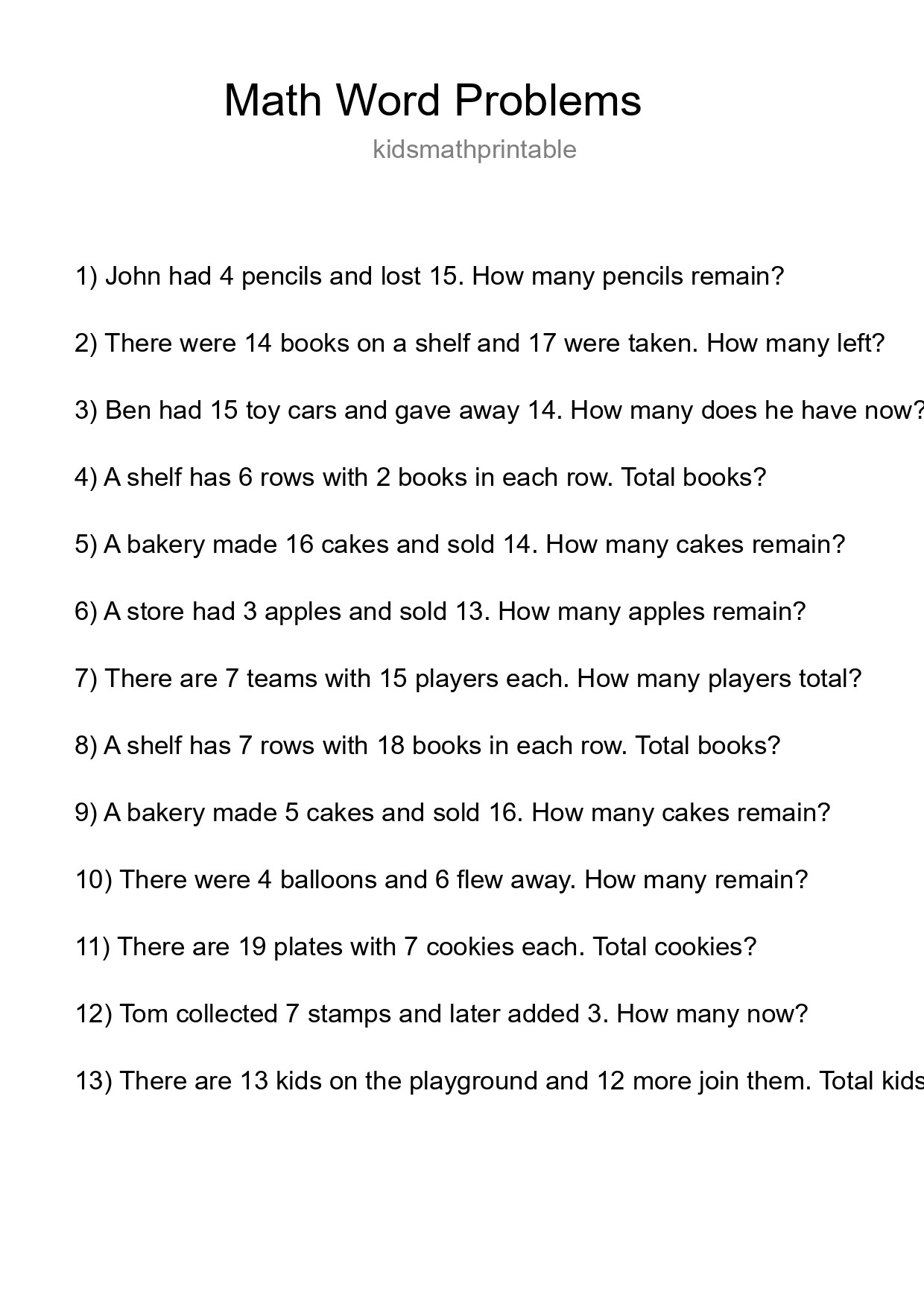 Math Word Problem Worksheet