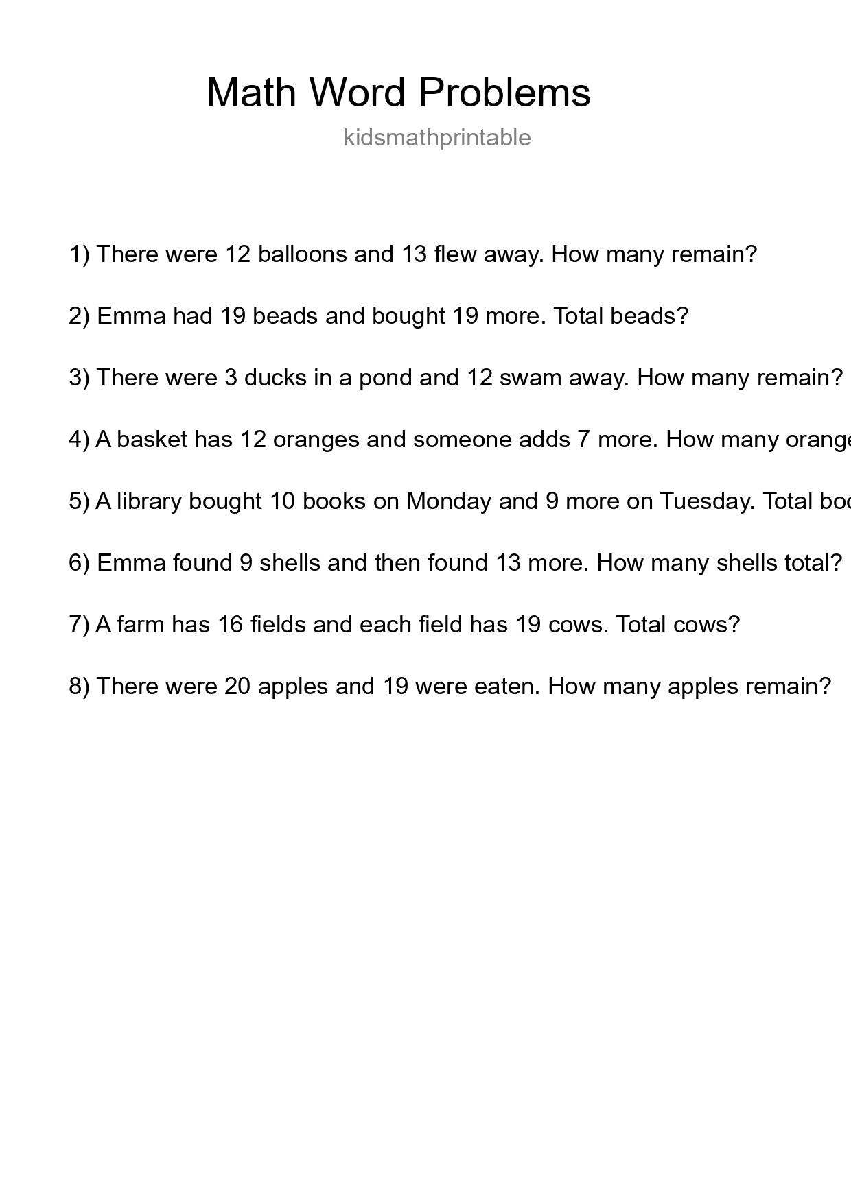 Math Word Problem Worksheet