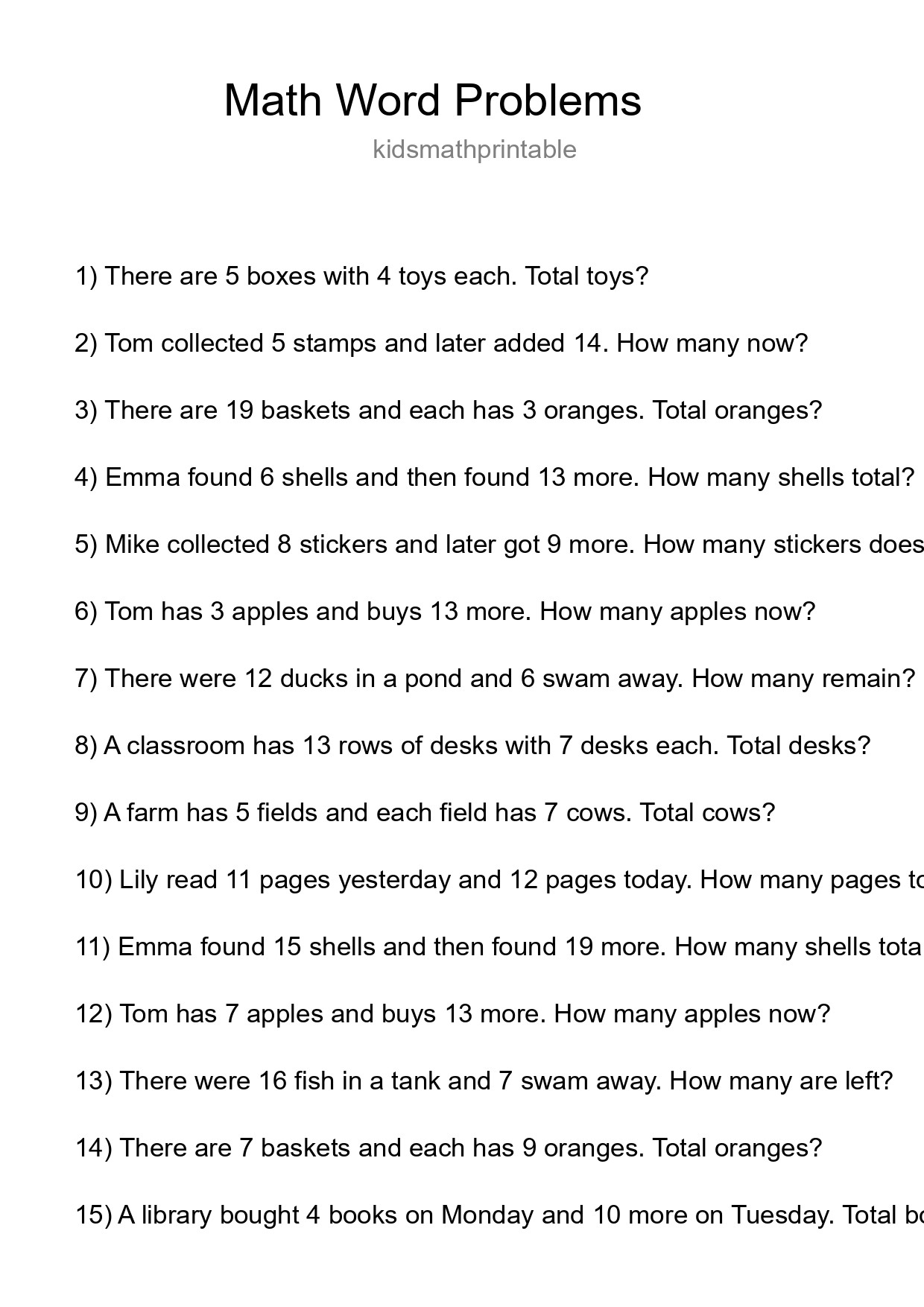 Math Word Problem Worksheet