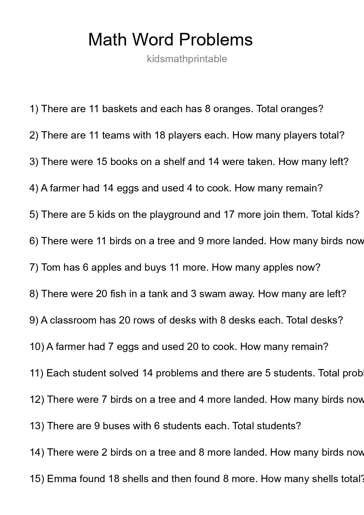 Math Word Problem Worksheet