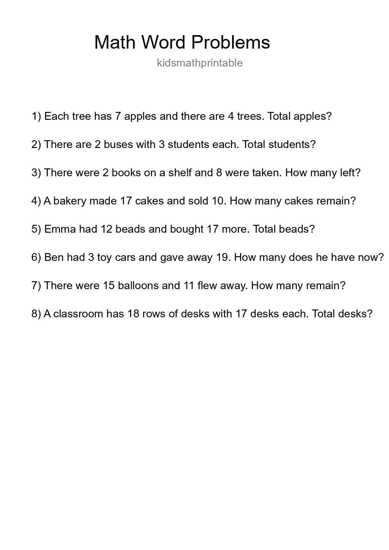 Math Word Problem Worksheet