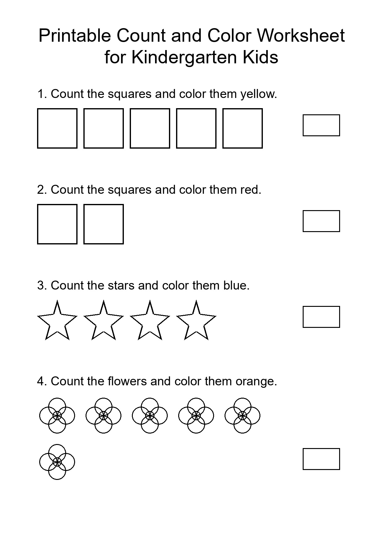 Printable Count and Color Worksheet for Kindergarten Kids