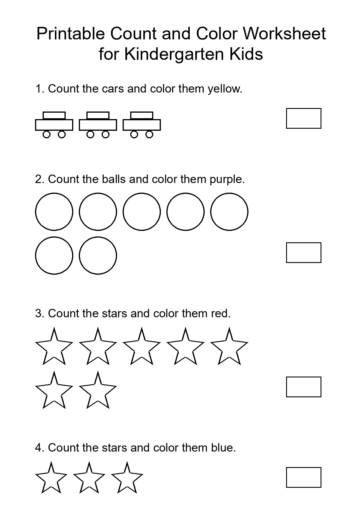 Printable Count and Color Worksheet for Kindergarten Kids
