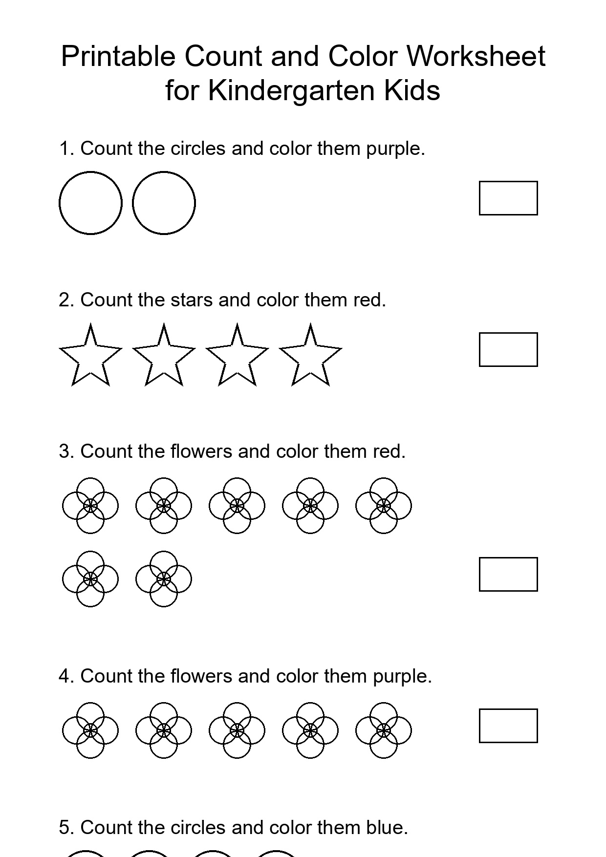 Printable Count and Color Worksheet for Kindergarten Kids