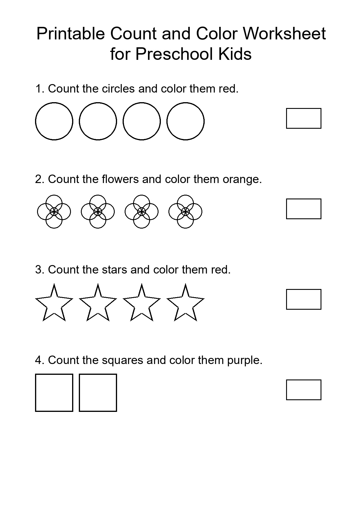Printable Count and Color Worksheet for Preschool Kids
