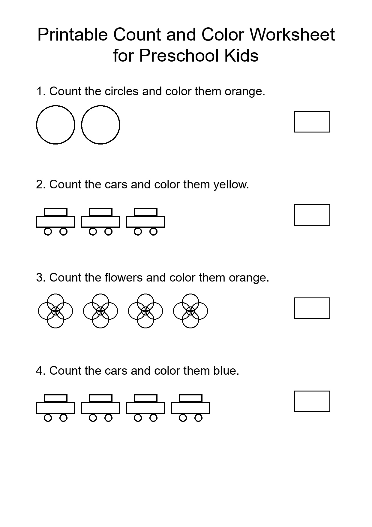 Printable Count and Color Worksheet for Preschool Kids