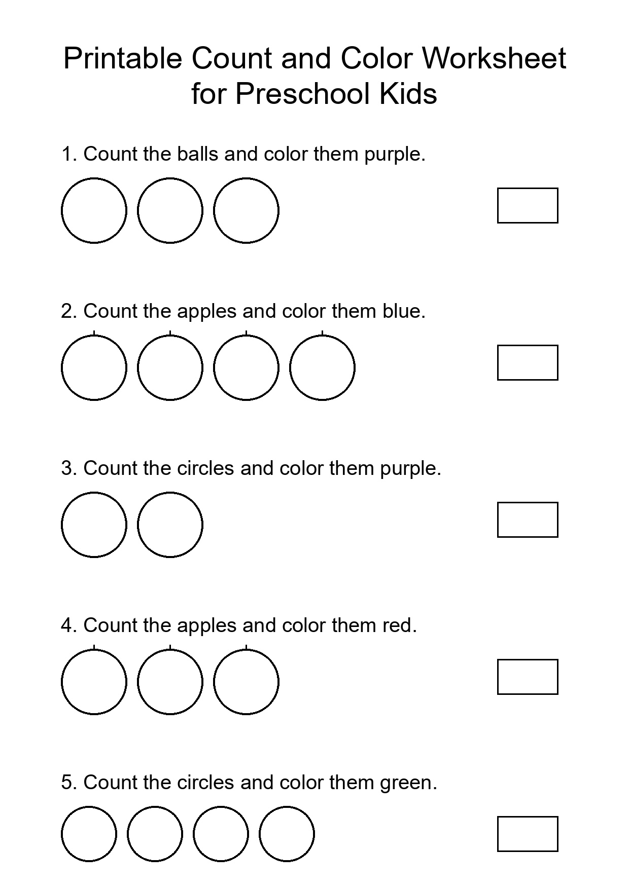Printable Count and Color Worksheet for Preschool Kids