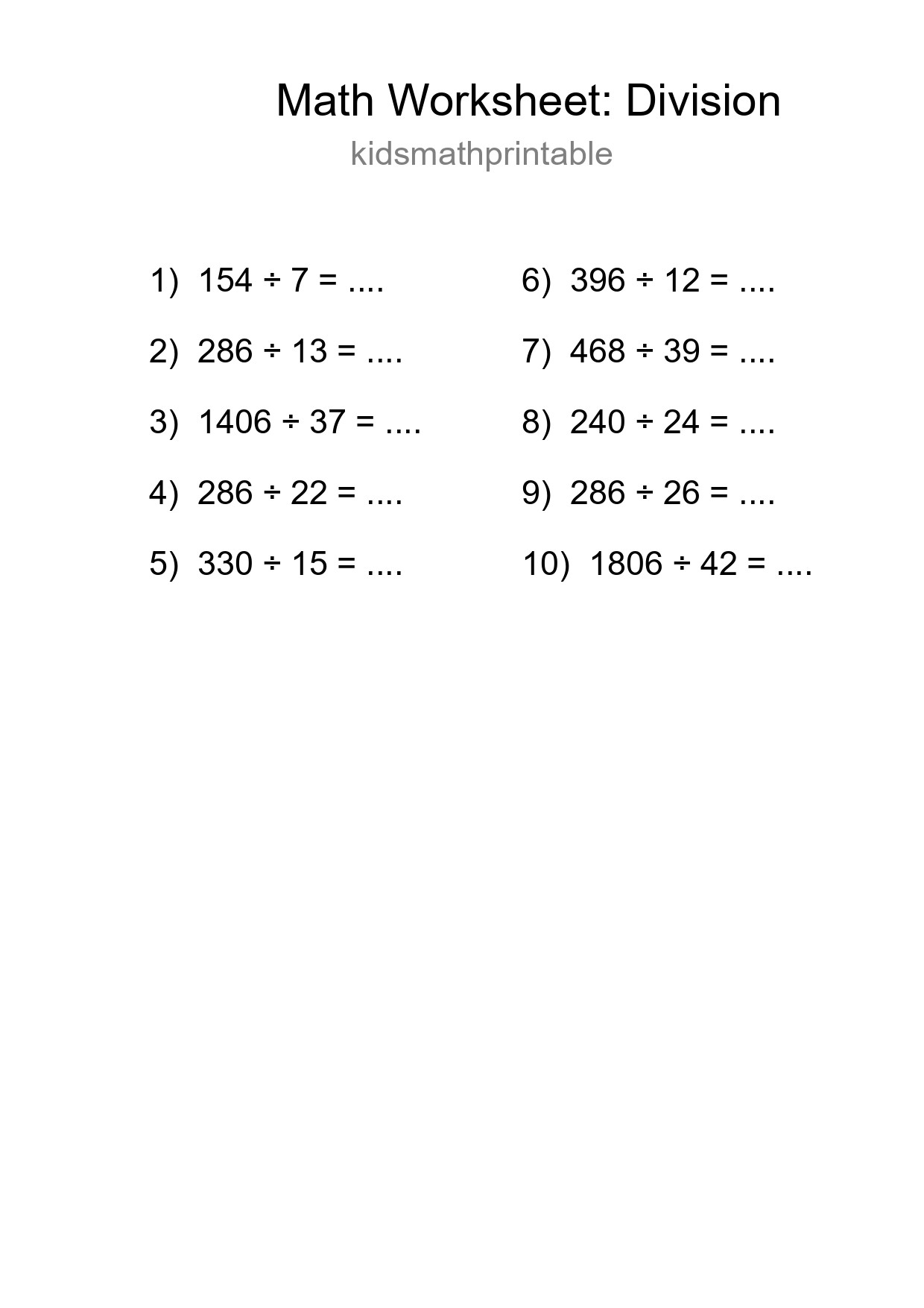 Printable Free 10 Division Math Worksheet For Grade 2 - Part 103