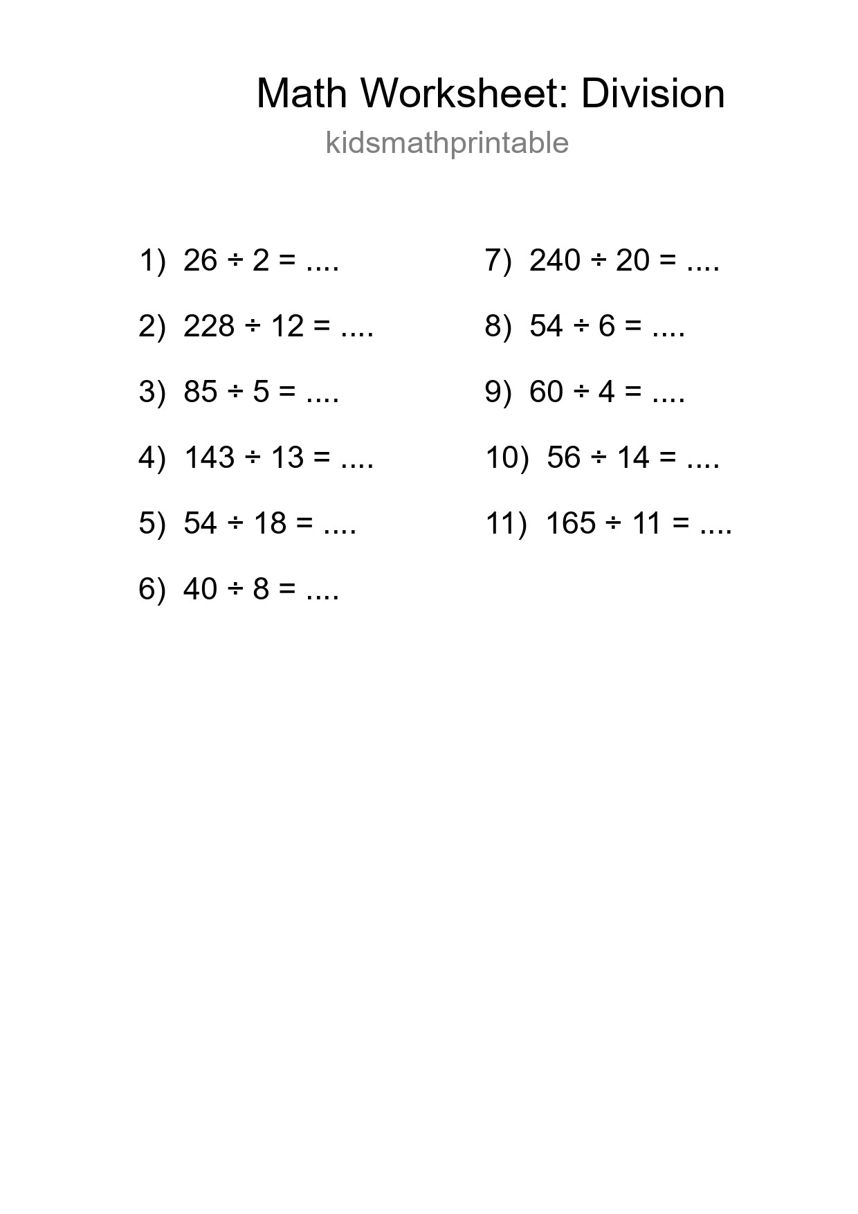 Printable Free 11 Division Math Worksheet For Grade 2 - Part 213