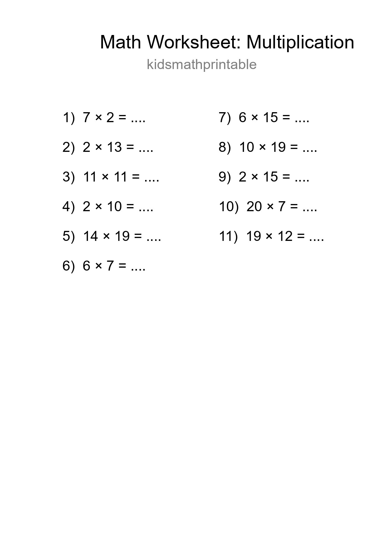Printable Free 11 Multiplication Math Worksheet For Grade 2 - Part 227