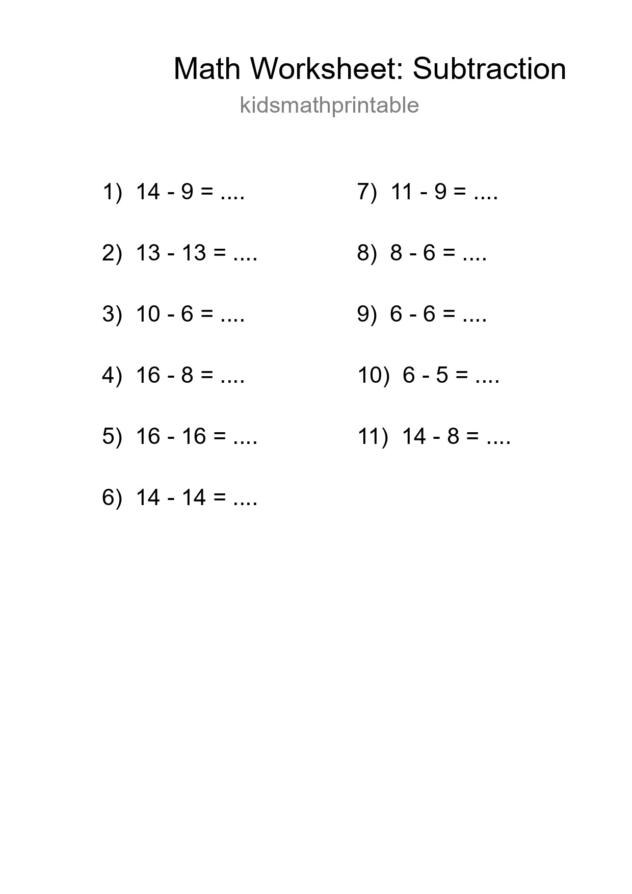 Printable Free 11 Subtraction Math Worksheet For Grade 2 - Part 195