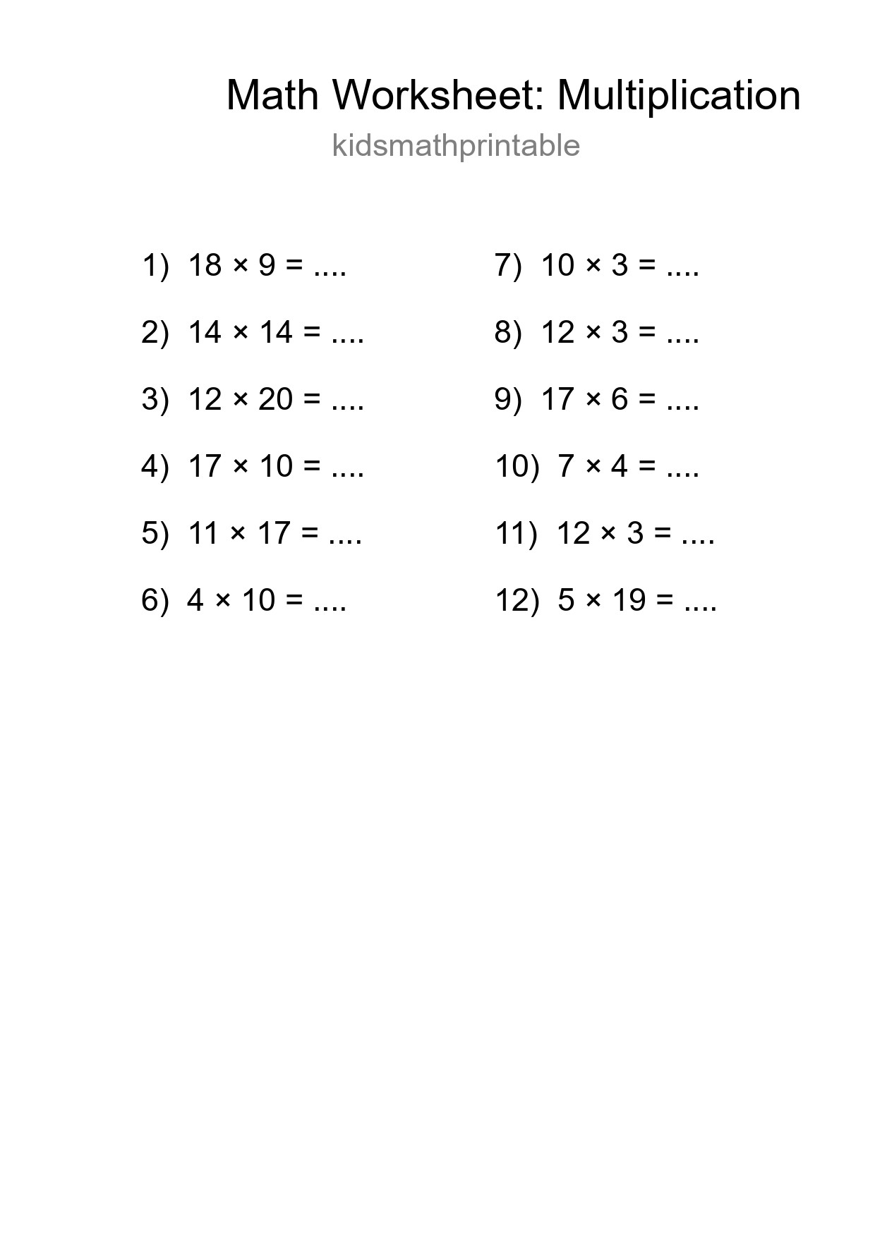 Printable Free 12 Multiplication Math Worksheet For Grade 2 - Part 84