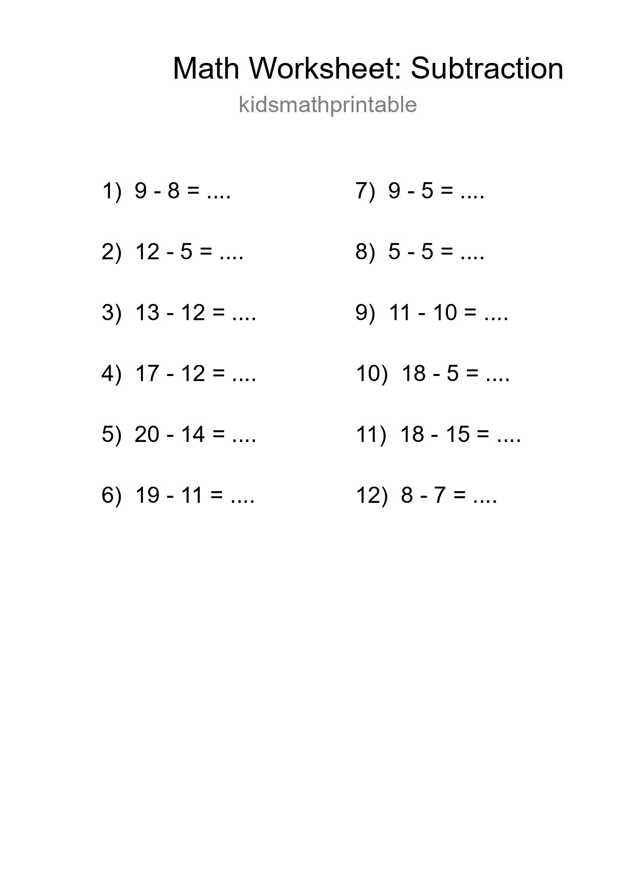 Printable Free 12 Subtraction Math Worksheet For Grade 2 - Part 107