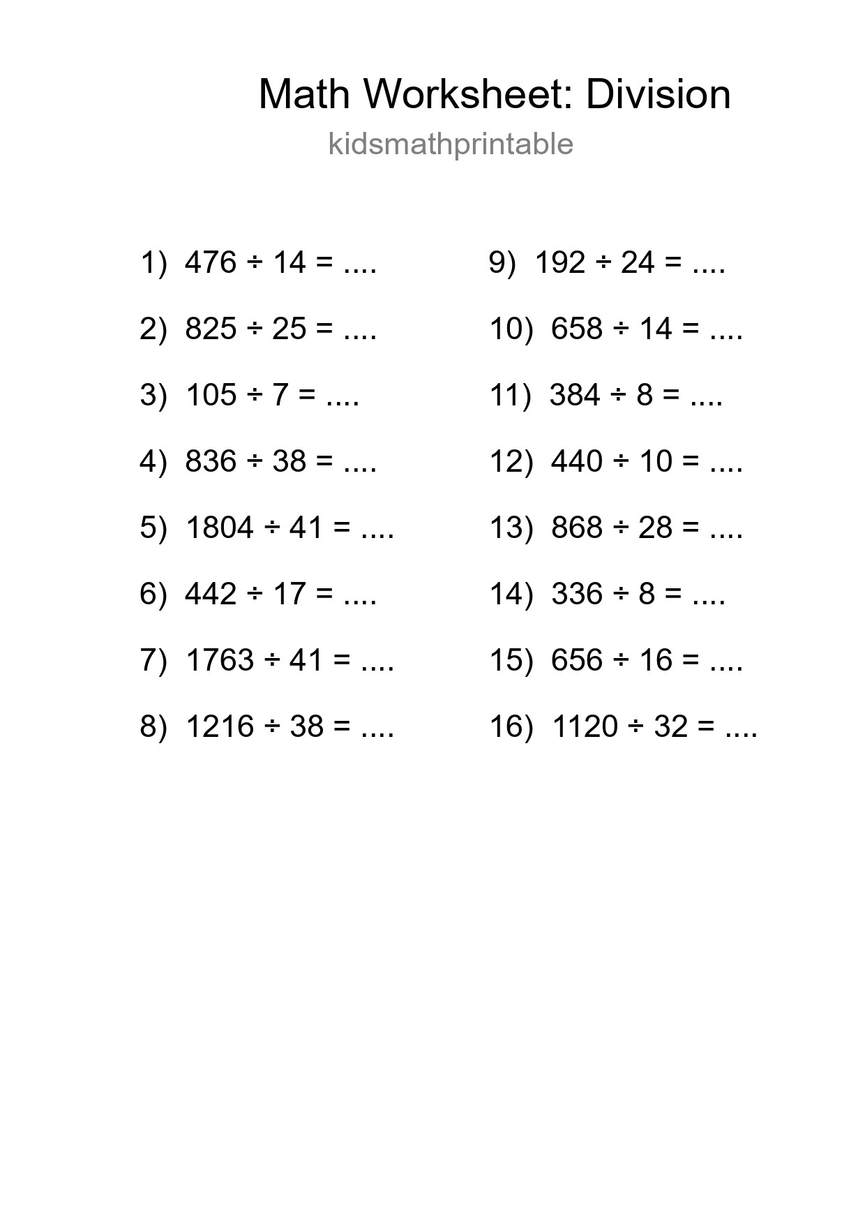 Printable Free 16 Division Math Worksheet For Grade 2 - Part 147