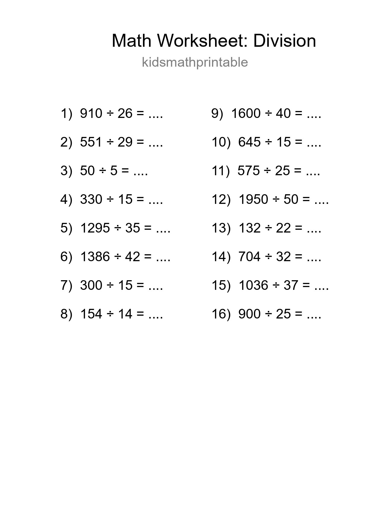 Printable Free 16 Division Math Worksheet For Grade 2 - Part 235