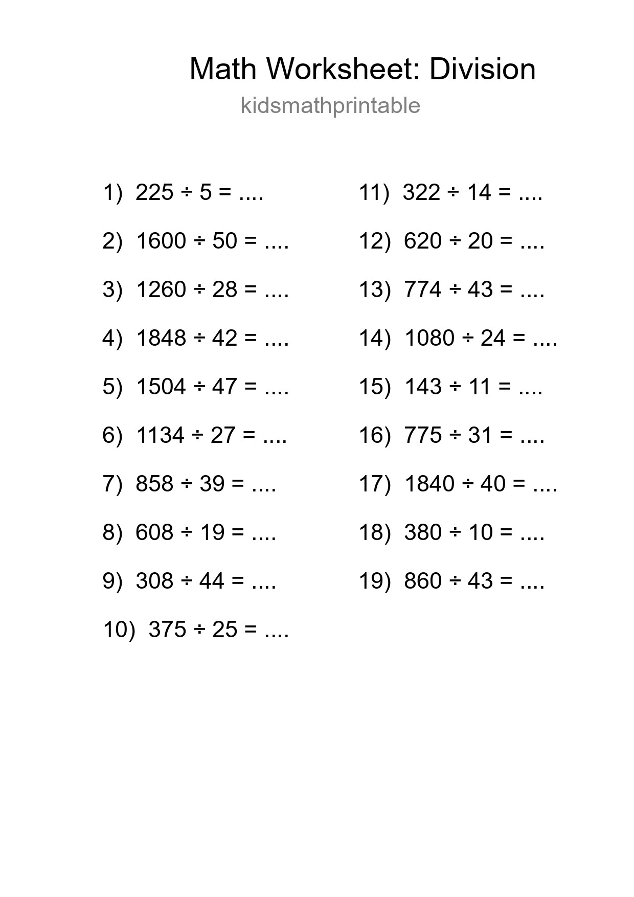Printable Free 19 Division Math Worksheet For Grade 2 - Part 279