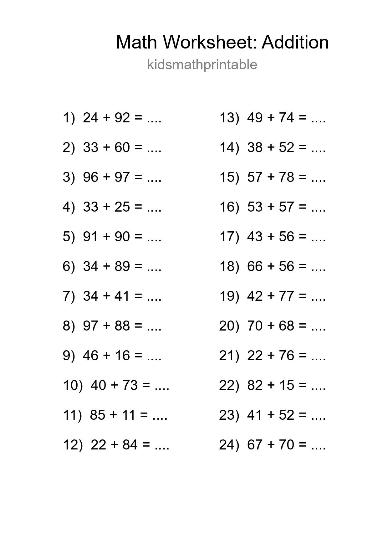 Printable Free 24 Addition Math Worksheet For Grade 3 - Part 243