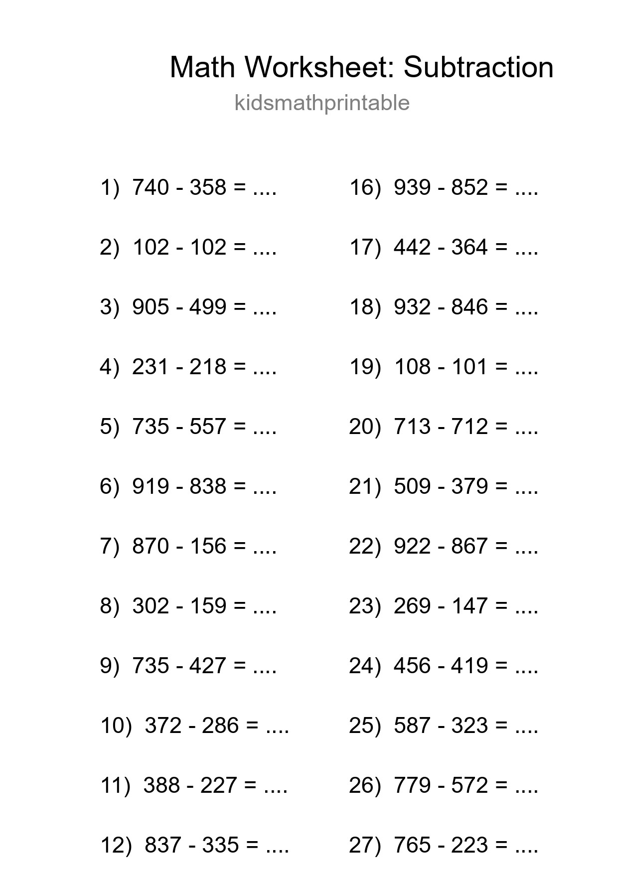 Printable Free 29 Subtraction Math Worksheet For Grade 5 - Part 19