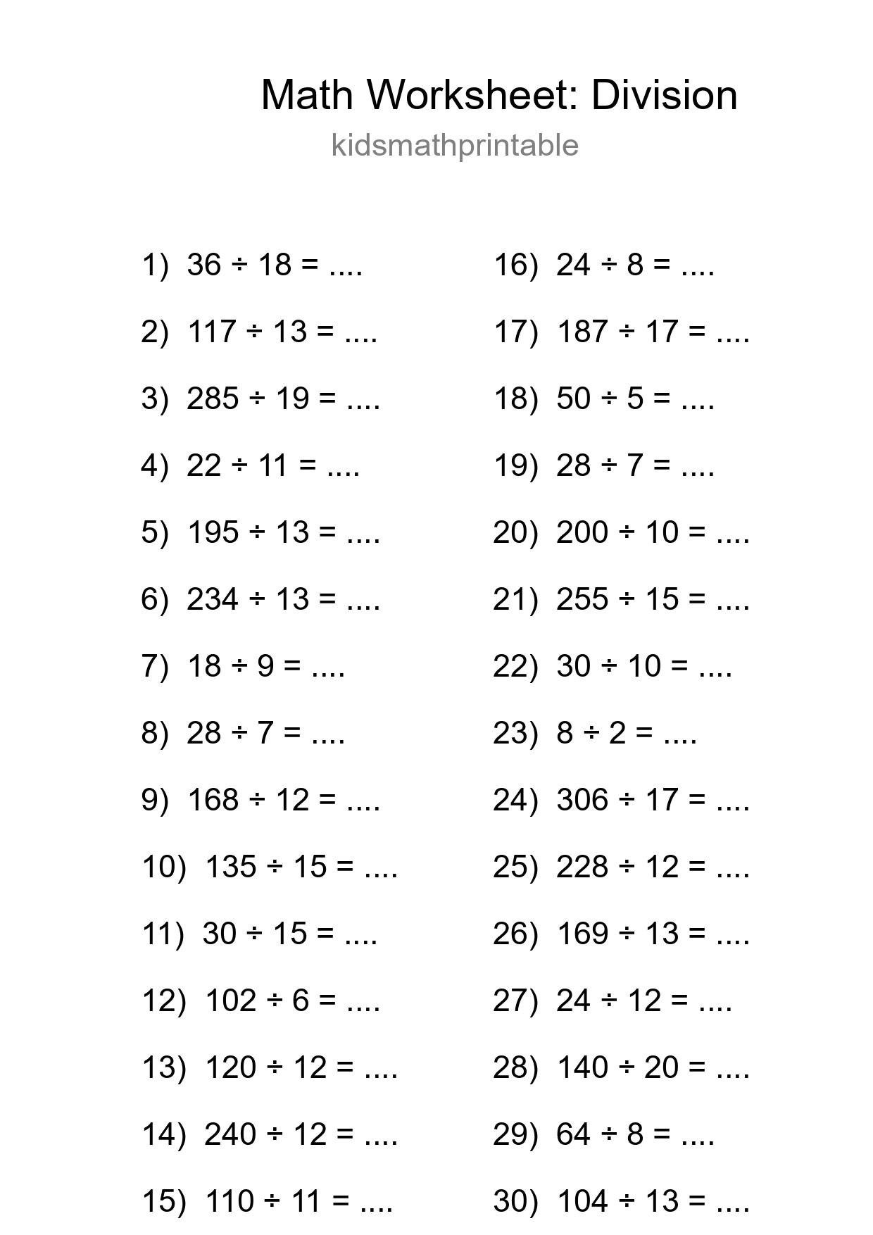 Printable Free 30 Division Math Worksheet For Grade 2 - Part 59
